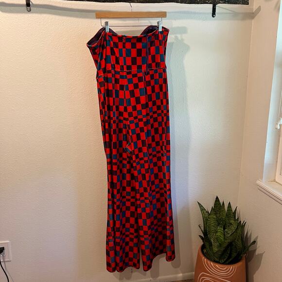 Hutch Velvet Check Bright Colored Wide Leg Strapless Jumpsuit Size 16W - Picture 5 of 16
